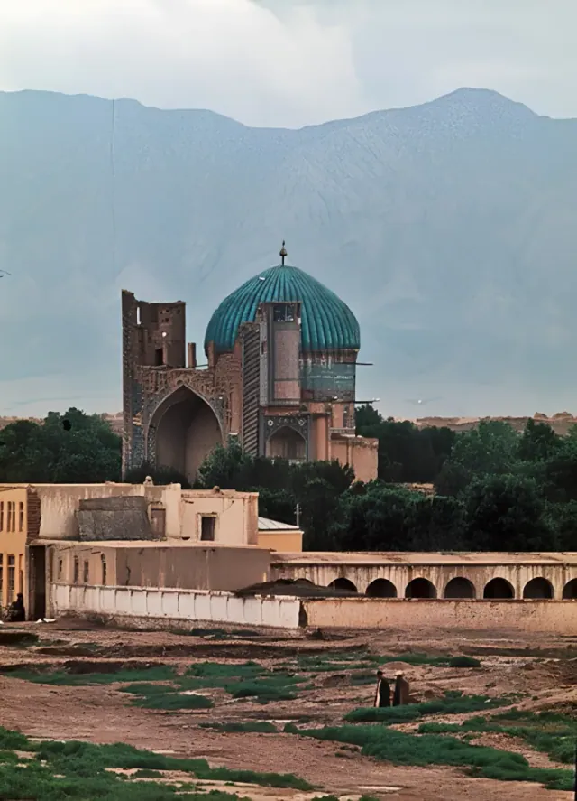 Turquoise ribbed dome of a historic shrine in Balkh