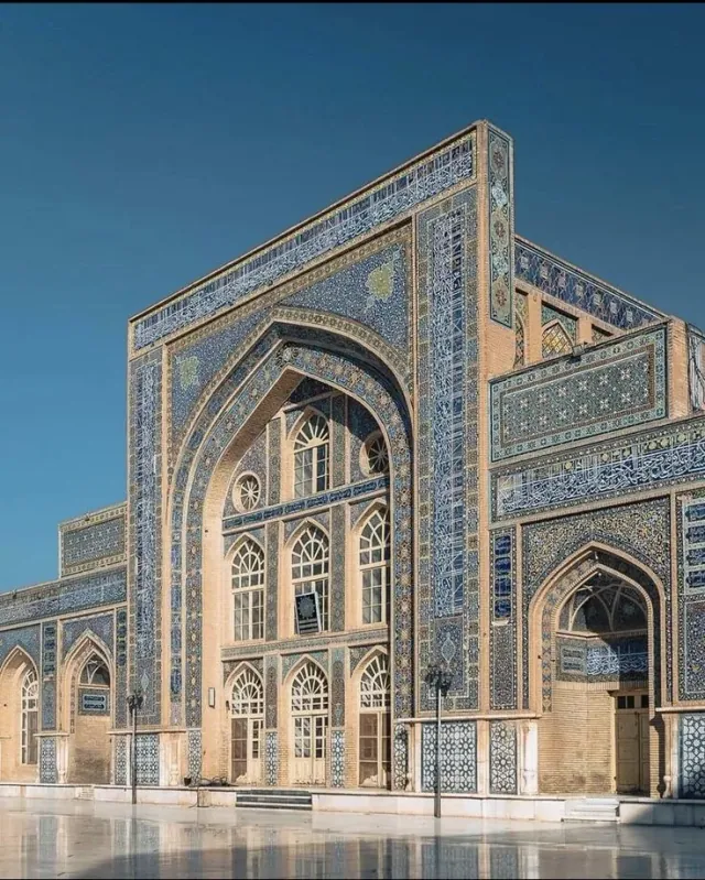 Blue and white tilework on a mosque portal in Herat