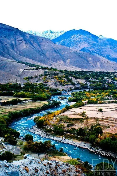 The Panjshir River winding through the valley